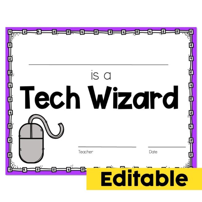 Editable End of Year Awards - Tech Wizard - Lucky Little Learners