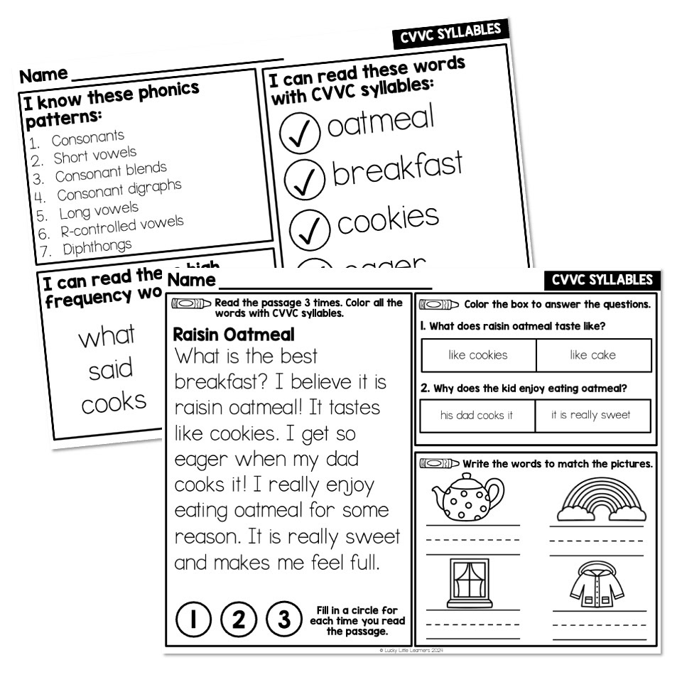 Lucky to Learn Phonics - Syllables - Vowel Team Syllables - 1st Grade ...