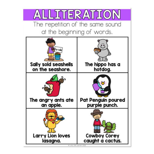 Figurative Language and Vocabulary - Alliteration Anchor Chart - Lucky ...