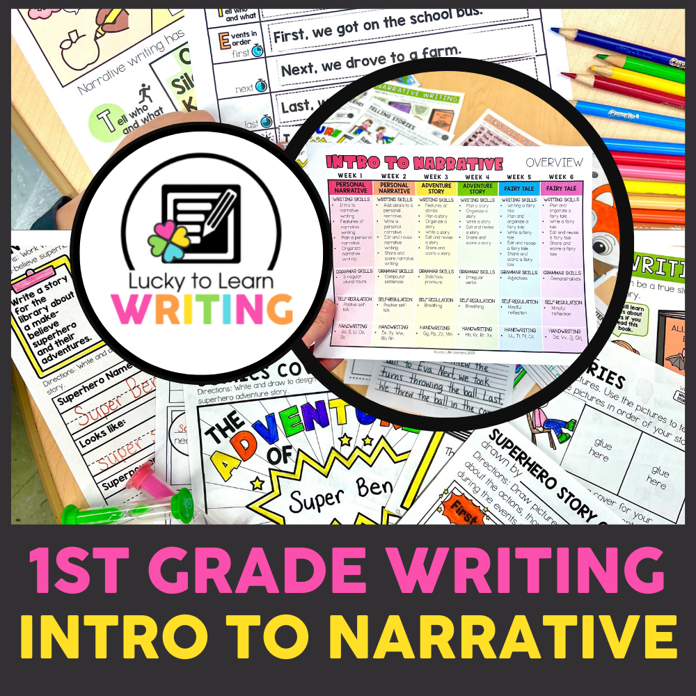 Engaging 1st grade writing resources for intro to narrative stories, including colorful worksheets, story prompts, and writing templates to enhance young learners' storytelling skills.