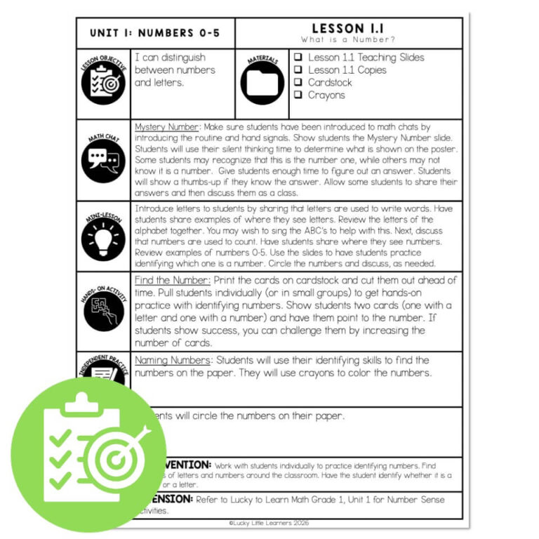 Number Less0on Lucky to Learn Math - Kindergarten - Lesson 1.1 - What is a Number ...
