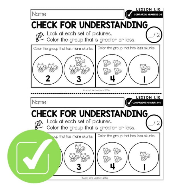 Lucky to Learn Math - Kindergarten - Lesson 1.10 - Comparing 0 to 5 ...