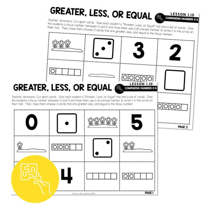 Lucky to Learn Math - Kindergarten - Lesson 1.10 - Comparing 0 to 5 ...