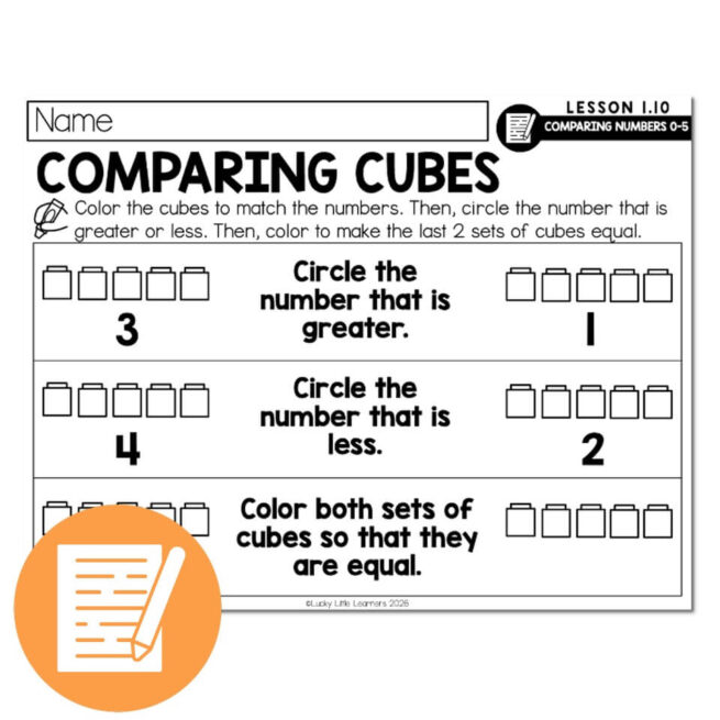 Lucky to Learn Math - Kindergarten - Lesson 1.10 - Comparing 0 to 5 ...