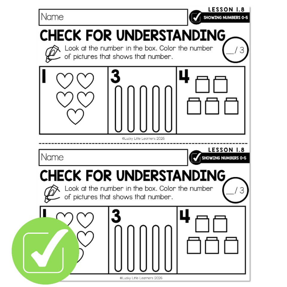 Lucky to Learn Math - Kindergarten - Lesson 1.8 - Show Numbers 0 to 5 ...