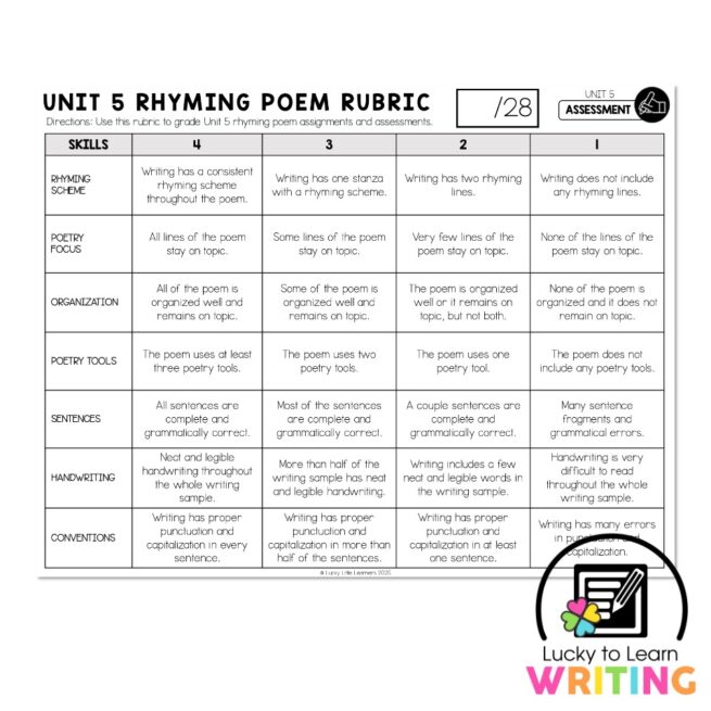 Lucky to Learn Writing - Unit 5 Other Types of Writing - Rhyming Poem ...