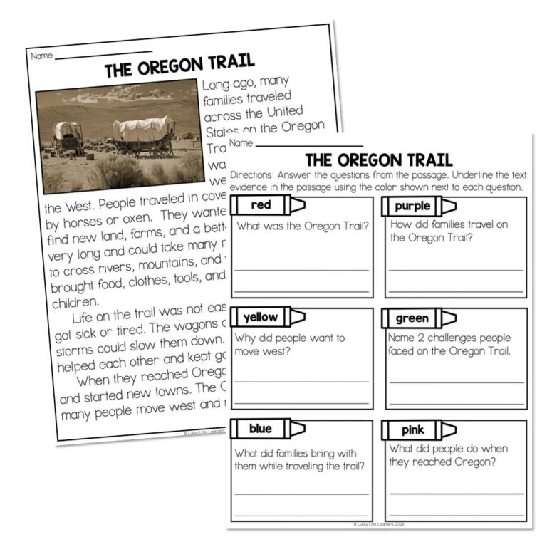 Reading Passage – Nonfiction Text Evidence – Oregon Trail - Lucky ...