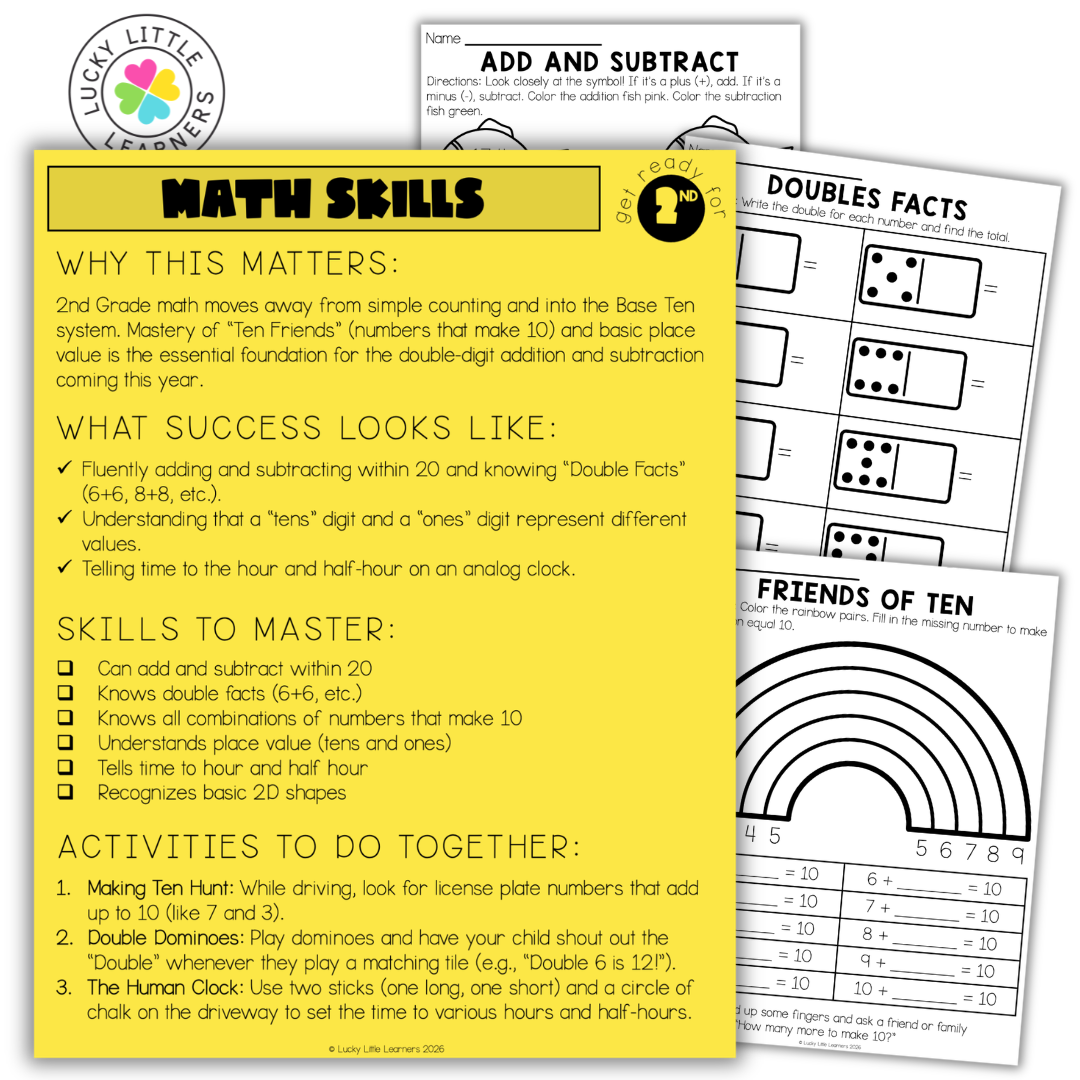 Get Ready for 2nd Grade Pack - Lucky Little Learners