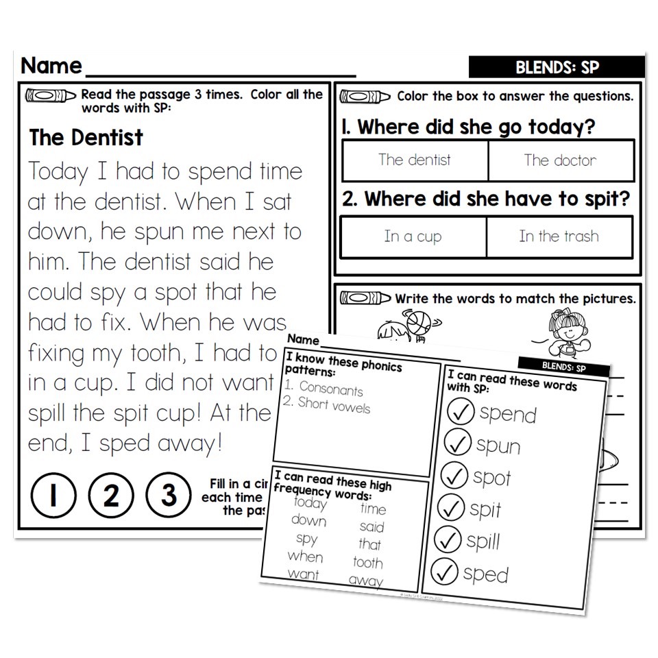 1st Grade Decodable Phonics Passage - Beginning Blends - SP - Lucky ...
