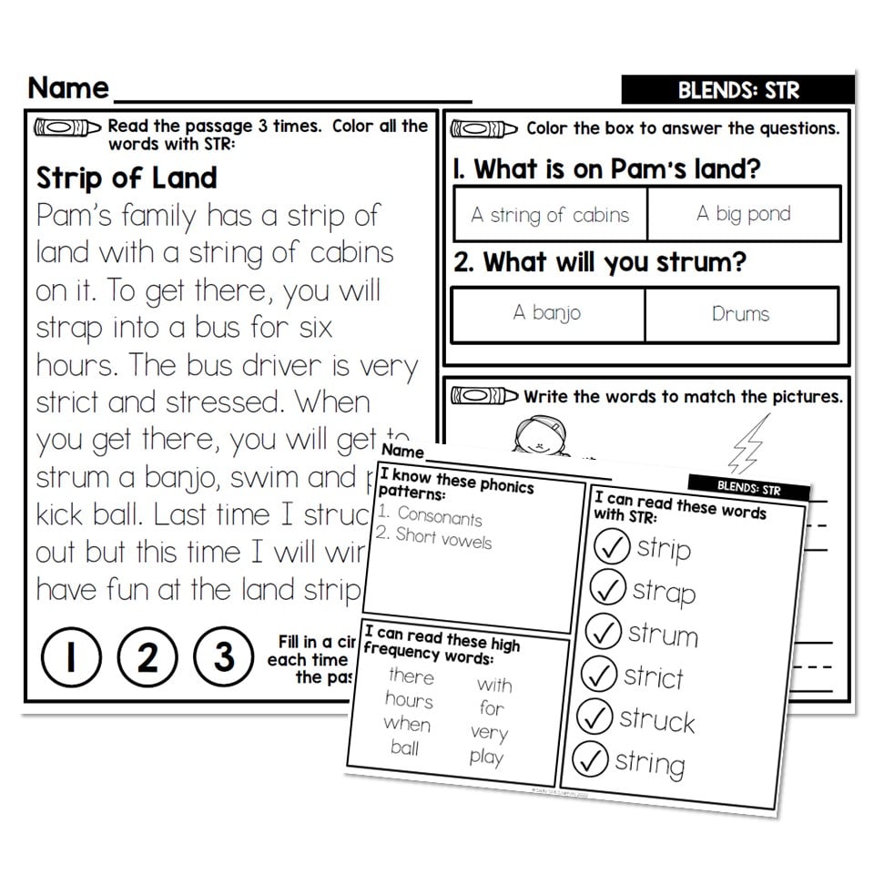1st Grade Decodable Phonics Passage - Beginning Blends - STR - Lucky ...