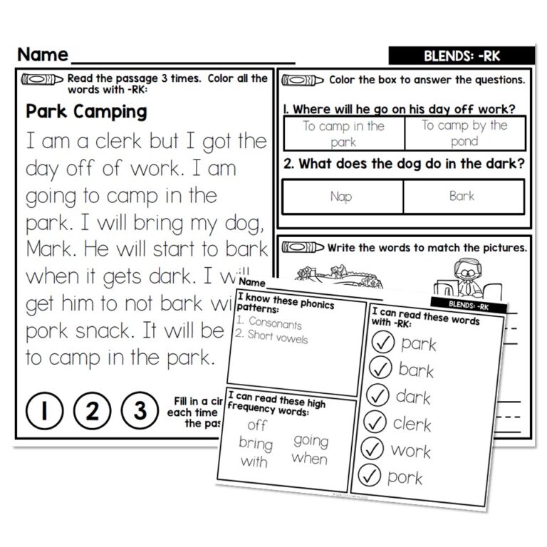 1st Grade Decodable Phonics Passage - Ending Blends - RK - Lucky Little ...