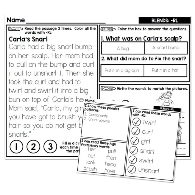 1st Grade Decodable Phonics Passage - Ending Blends - RL - Lucky Little ...