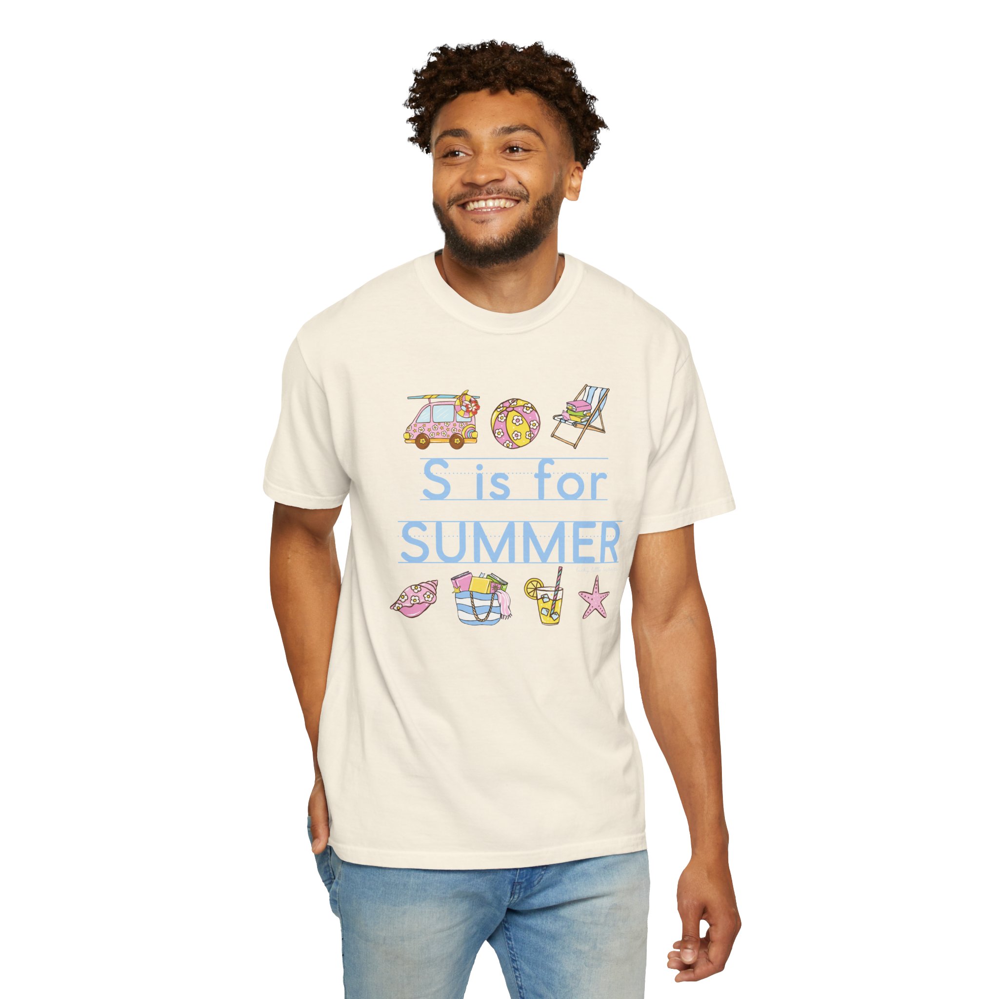 Enjoy summer with this S is for Summer Teacher T-Shirt, perfect for last day of school celebrations, featuring colorful summer-themed illustrations and a fun, casual style for teachers.