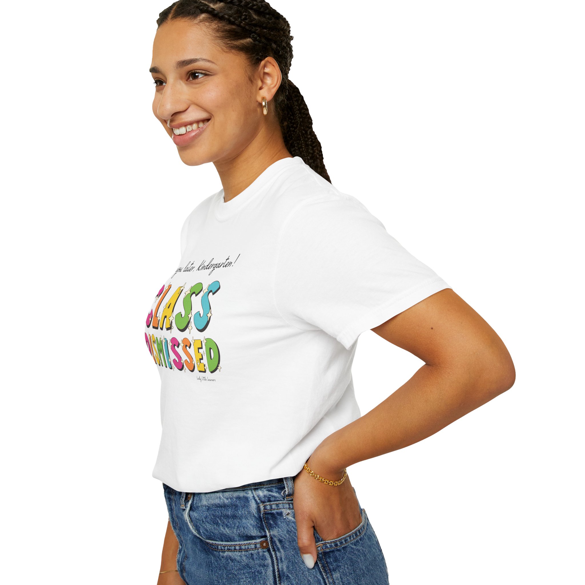Enjoyed Kindergarten Class Dismissed T-Shirt for girls, featuring colorful text and comfortable fit, perfect for celebrating the end of the school year and showcasing school pride.