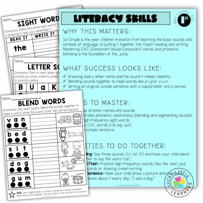 Get Ready for 1st Grade Pack - Lucky Little Learners