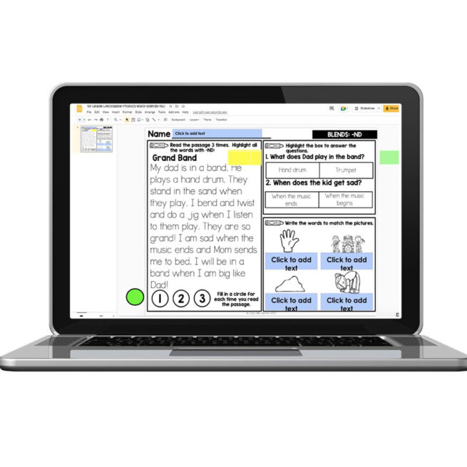 Digital 1st Grade Decodable Phonics Passage - Blends - ND - Lucky ...