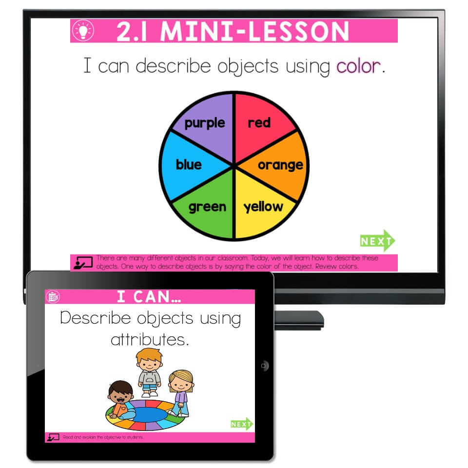 Lucky to Learn Math - Kindergarten - Lesson 2.1 - Attributes of Objects ...
