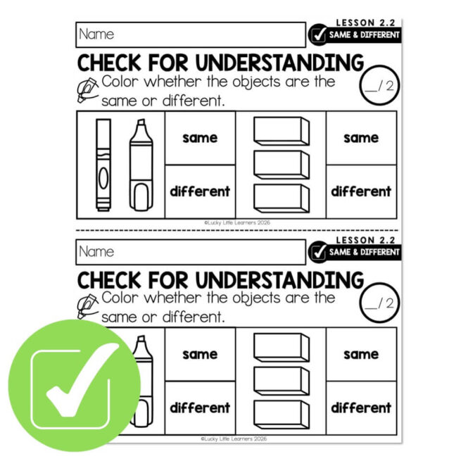 Lucky to Learn Math - Kindergarten - Lesson 2.2 - Same & Different ...