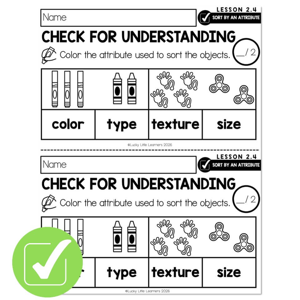 Lucky to Learn Math - Kindergarten - Lesson 2.4 - Sort Objects by ...