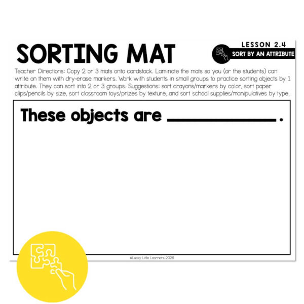 Lucky to Learn Math - Kindergarten - Lesson 2.4 - Sort Objects by ...