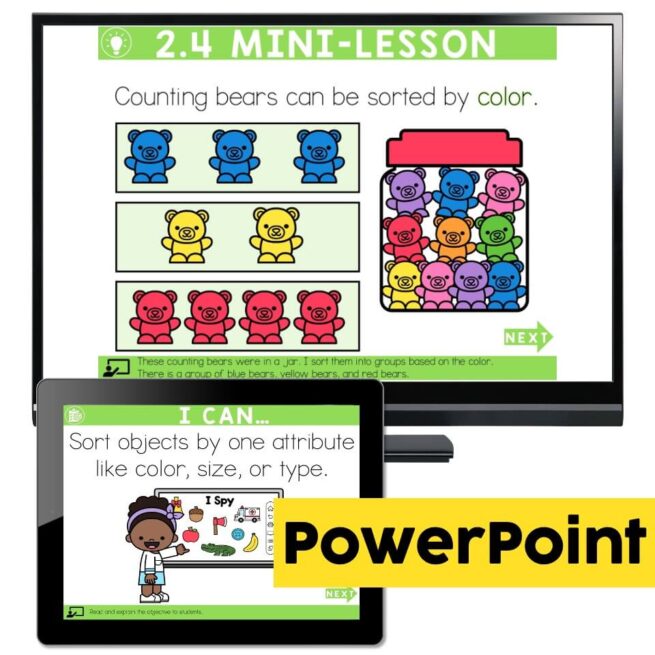 Lucky to Learn Math - Kindergarten - Lesson 2.4 - Sort Objects by ...