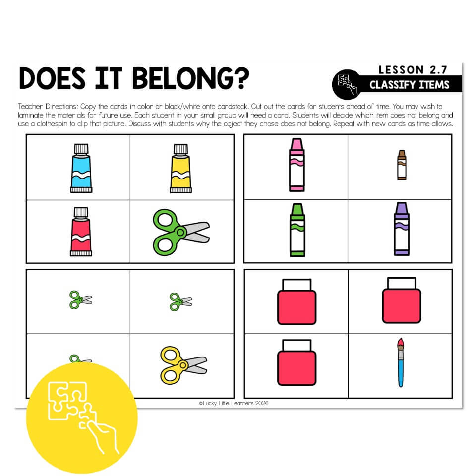 Lucky to Learn Math - Kindergarten - Lesson 2.7 - Classifying Objects ...