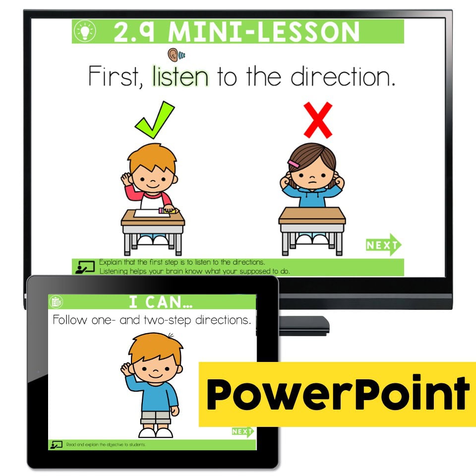 Lucky to Learn Math - Kindergarten - Lesson 2.9 - Following 1 and 2 ...