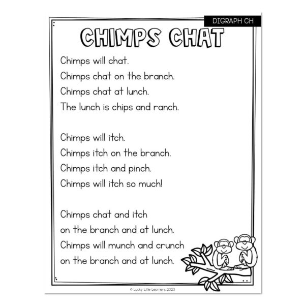 Lucky to Learn Phonics - Digraphs CH - 1st Grade Phonics Poem - Chimps ...