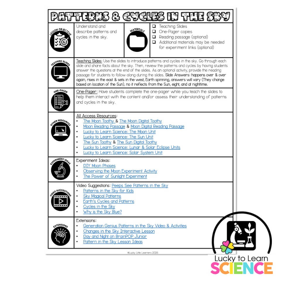 Lucky to Learn Science - Patterns and Cycles in the Sky - Teacher's ...