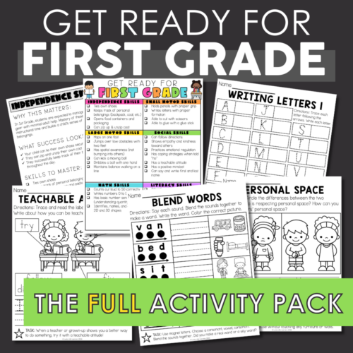 Get ready for 1st grade with this comprehensive activity pack including literacy, math, writing, and personal space activities designed to prepare first graders for a successful school year.