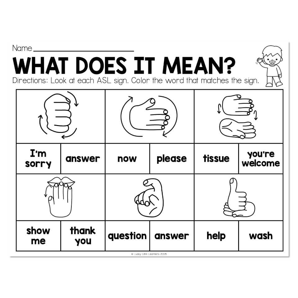 American Sign Language Unit - ASL Worksheet - What Does It Mean - Lucky ...