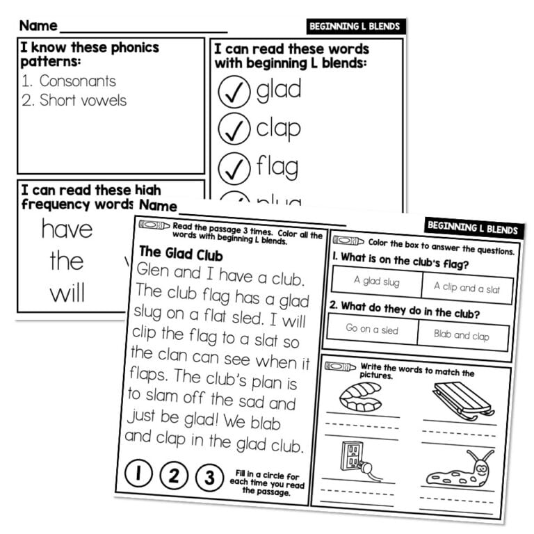Lucky to Learn Phonics - Beginning L Blends - 1st Grade Decodable ...