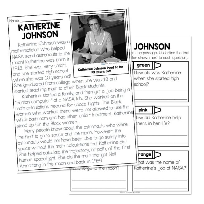 Nonfiction Reading Passage - Biography - Katherine Johnson - Lucky ...