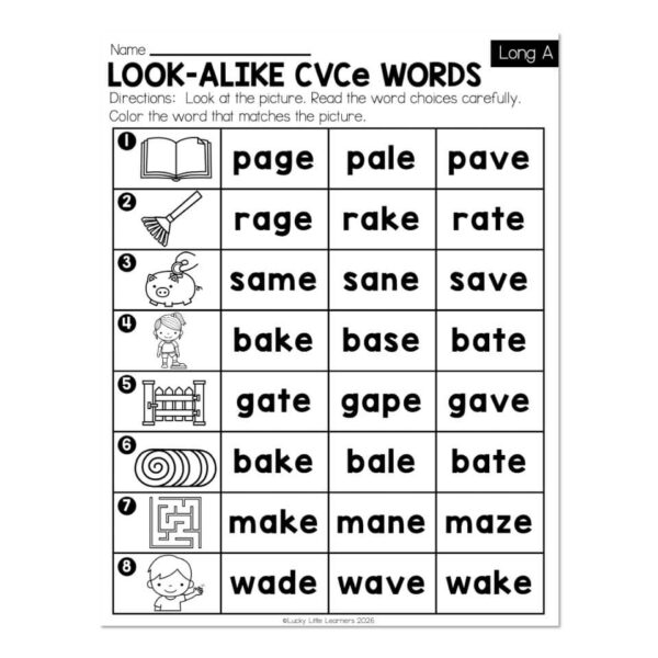 Phonics Activities - Long A - Look-Alike CVCe Words - Lucky Little Learners
