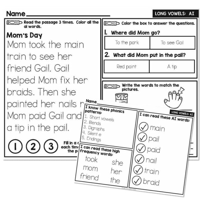 1st Grade Decodable Phonics Passage - Long Vowels - AI - Lucky Little ...
