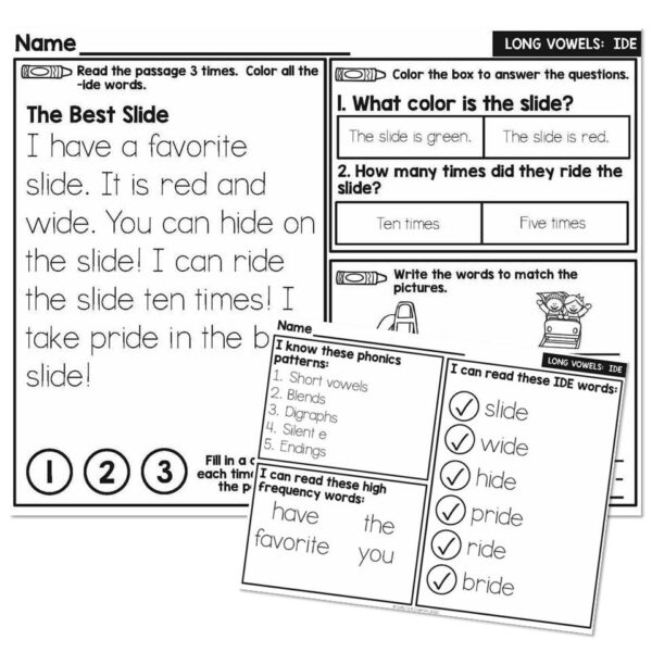 1st Grade Decodable Phonics Passage - Long Vowels - IDE - Lucky Little ...