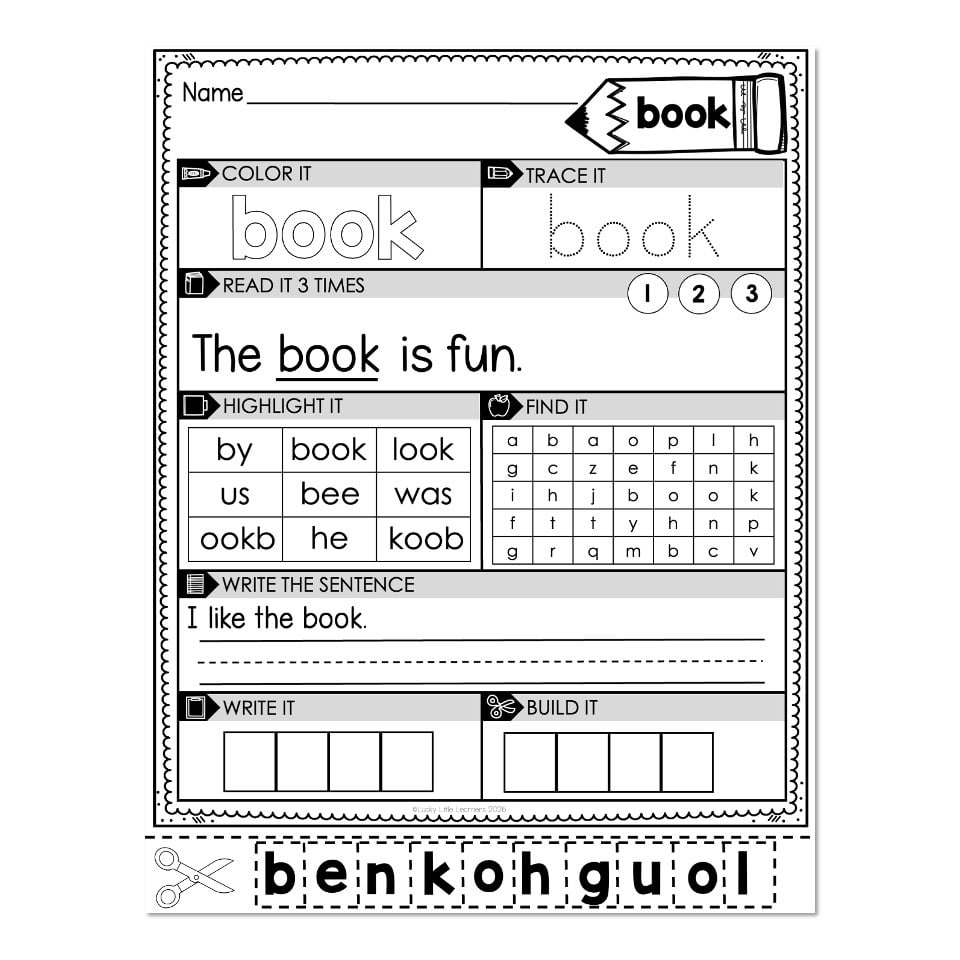 1st Grade Sight Word Worksheets – book - Lucky Little Learners
