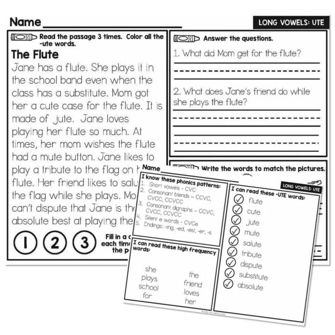 2nd Grade Decodable Phonics Passage - Long Vowels - UTE - Lucky Little ...