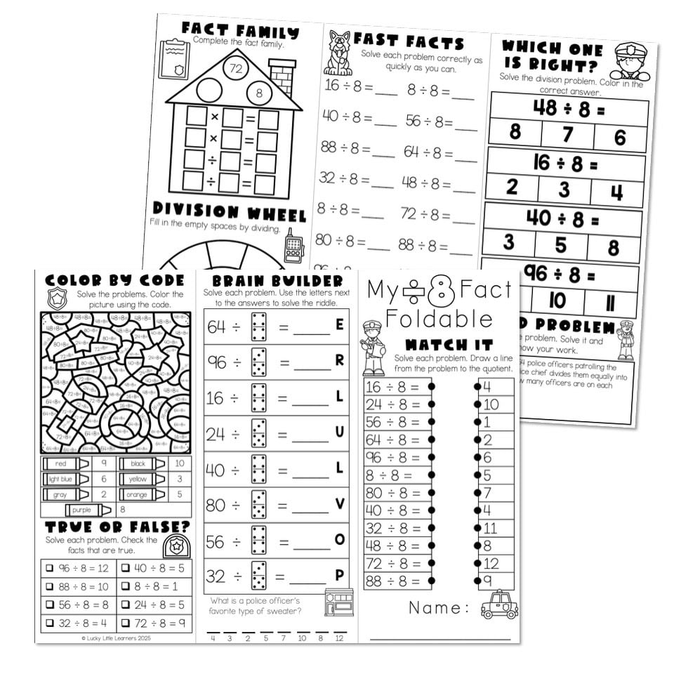 Division Fact Fluency Brochure - Fact Foldable - Divide 8 - Lucky ...