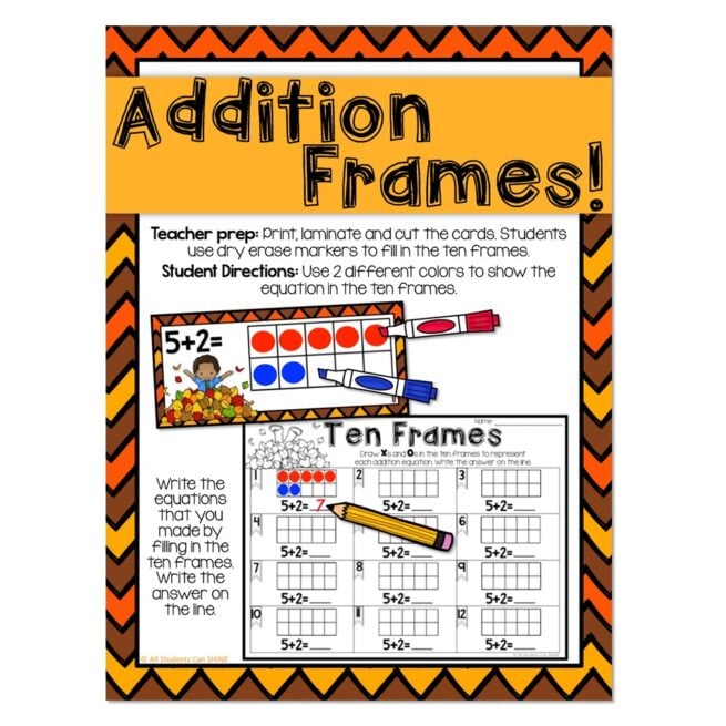 Fall Centers - Math - Addition Frames - Lucky Little Learners
