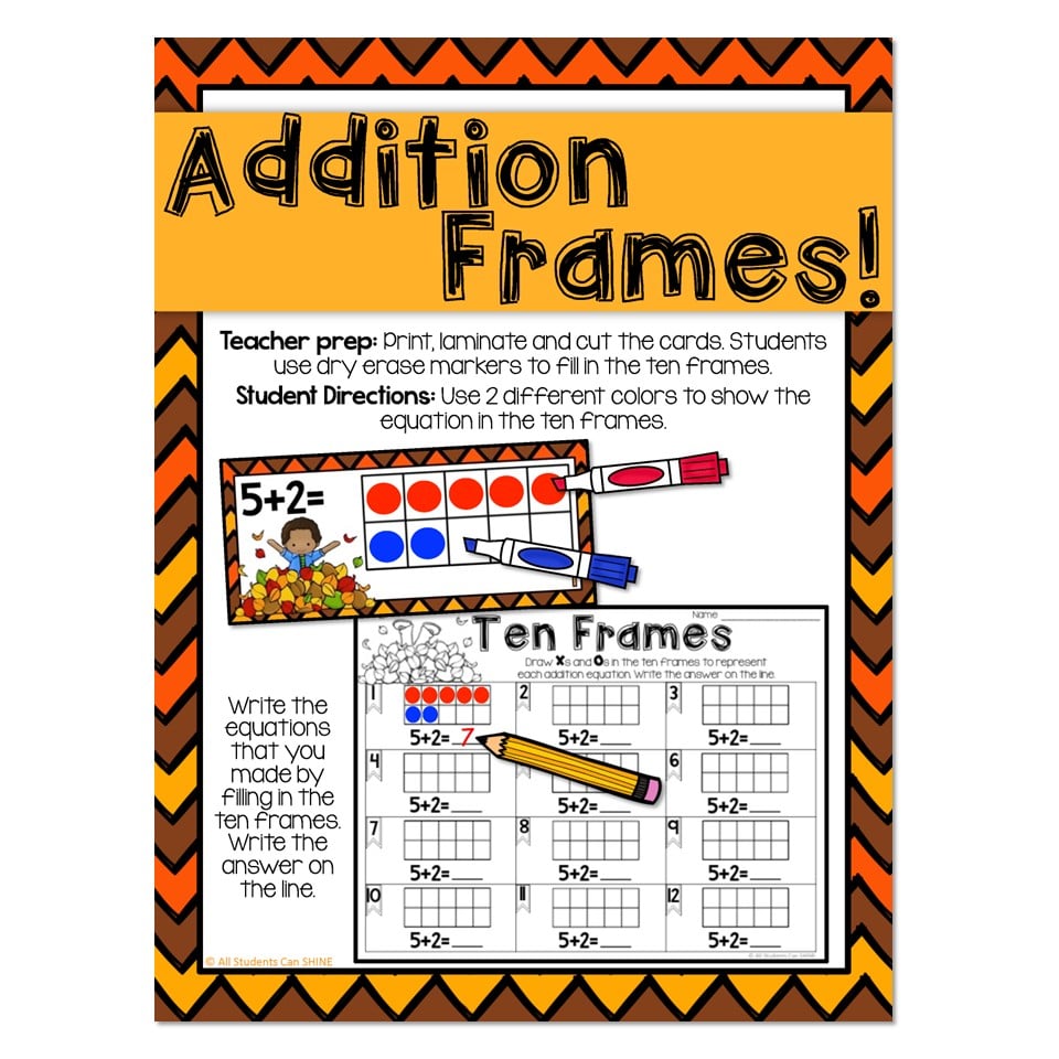 Fall Centers - Math - Addition Frames - Lucky Little Learners
