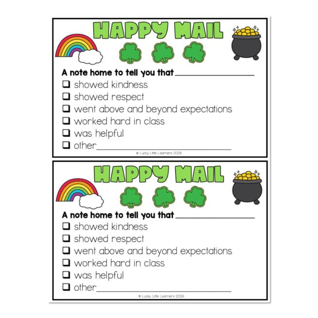 Happy Mail - Positive Notes Home - March and St Patricks Day - Lucky ...
