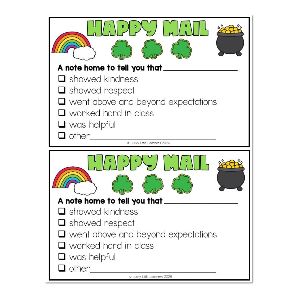 Happy Mail - Positive Notes Home - March and St Patricks Day - Lucky ...