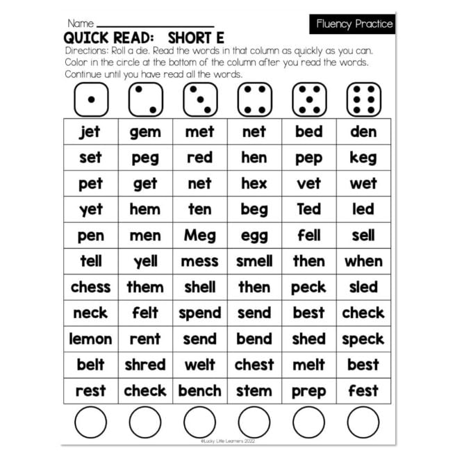 Lucky to Learn Phonics - Short E - Quick Read Fluency Practice - Lucky ...