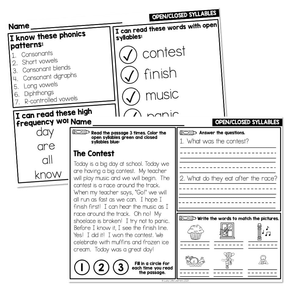 Lucky to Learn Phonics - Syllables - Open and Closed Syllables - 2nd ...