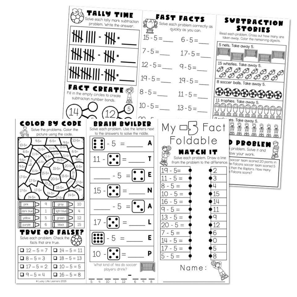 Subtraction Fact Fluency Brochure - Fact Foldable - Subtract 5 - Lucky ...