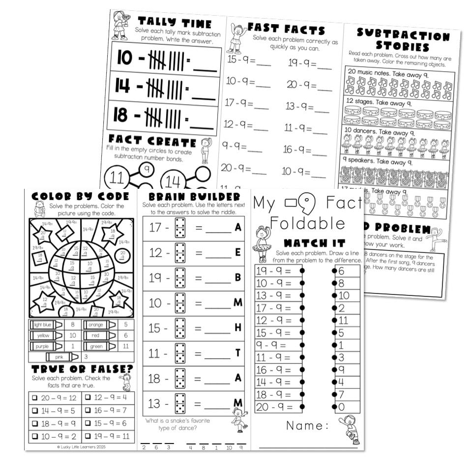 Subtraction Fact Fluency Brochure - Fact Foldable - Subtract 9 - Lucky ...
