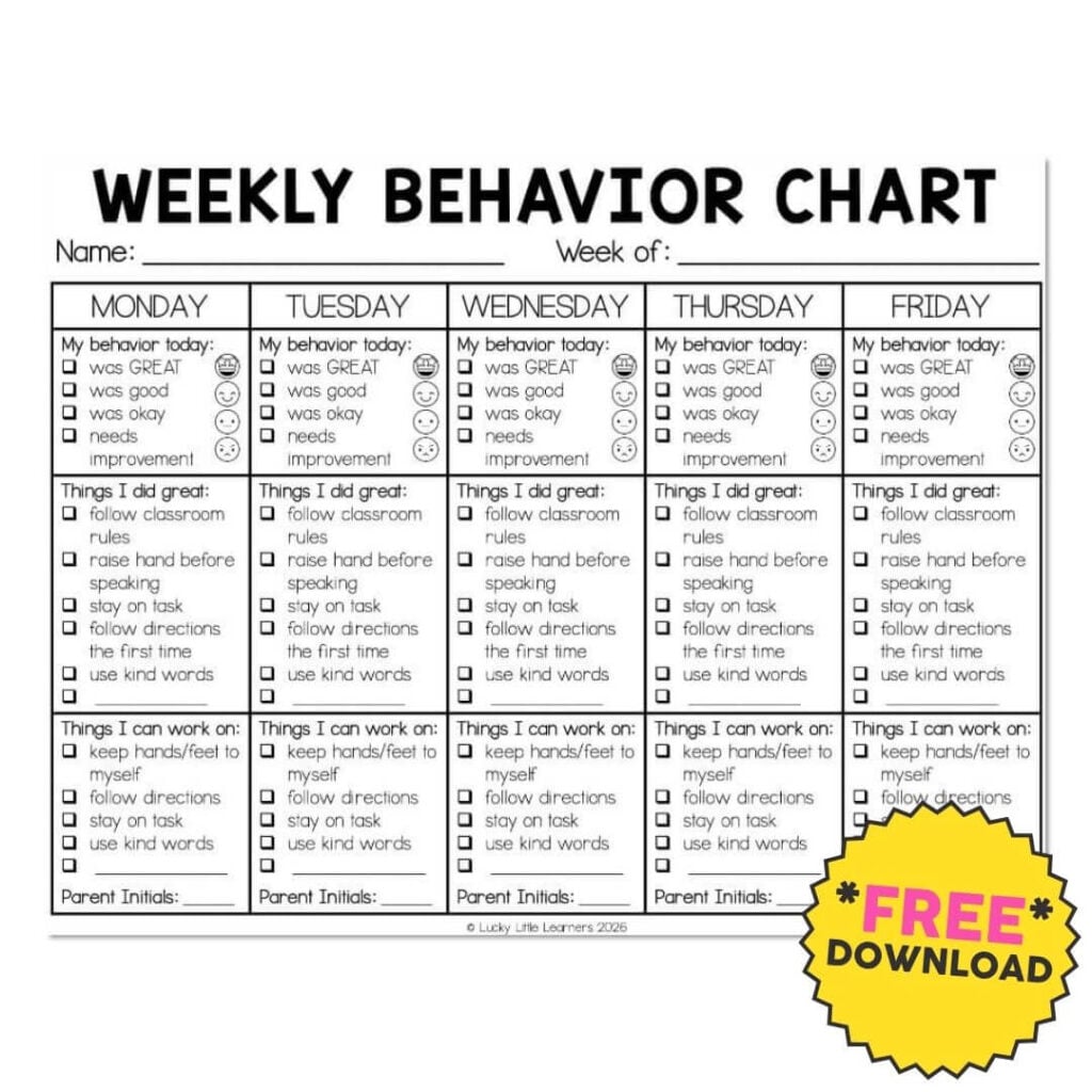 Weekly Behavior Chart - Lucky Little Learners