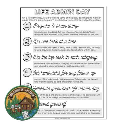 Camp Lucky - Summer Camp - Week 2 - Feel Caught Up - Life Admin Day Steps