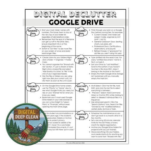Start your digital declutter with this comprehensive Google Drive organization guide, featuring tips on naming, folders, hacks, purging, prioritizing, and maintaining a clean, efficient digital works.
